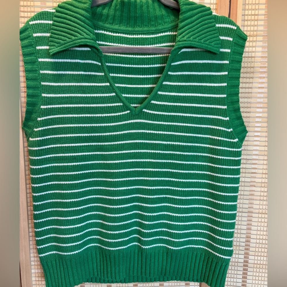 Green and White Striped Knit Top